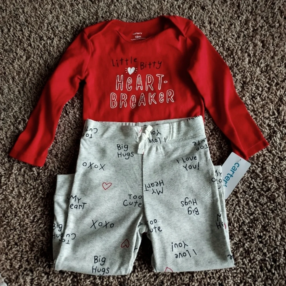 Carter's Onsie and Pull On Pants 2-Piece Hearts Hugs 18M